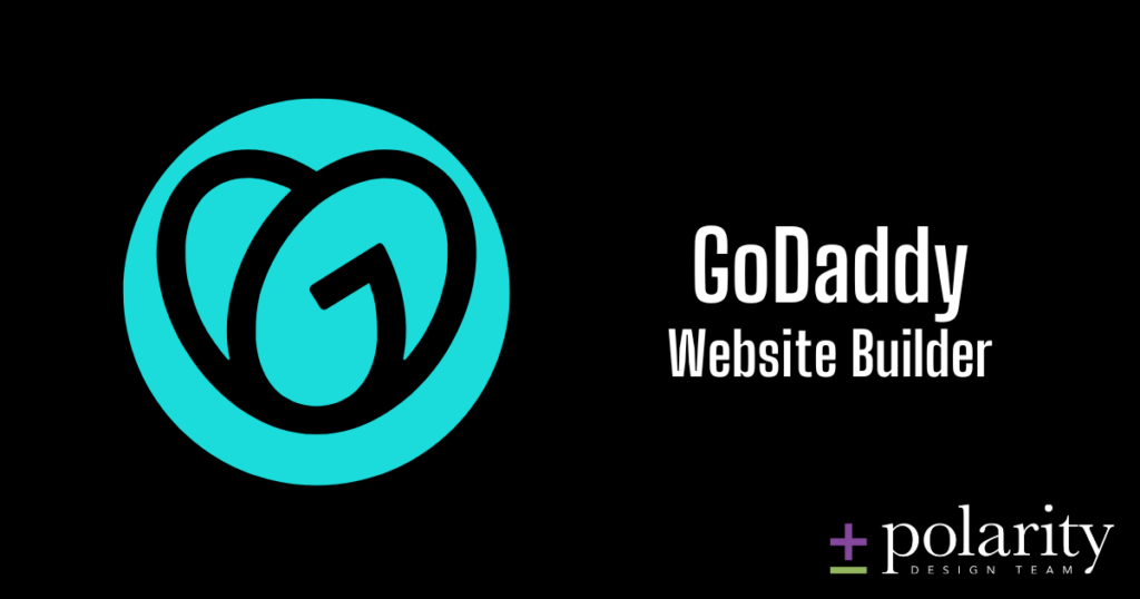 GoDaddy logo with overlay text reading "GoDaddy Website Builder'